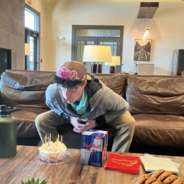 resident blowing out his birthday candles